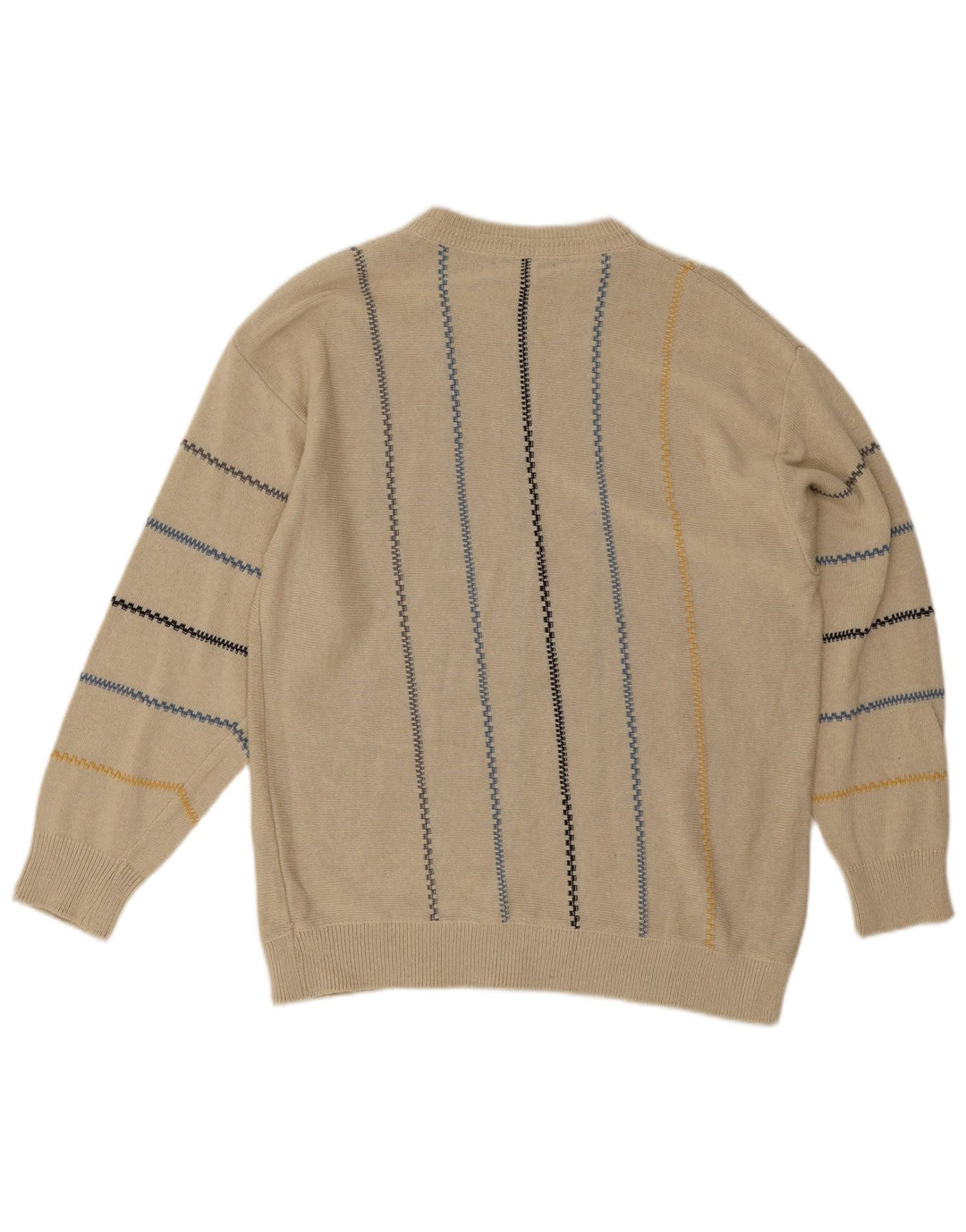 Vintage herre rund hals sweater store beige stribet