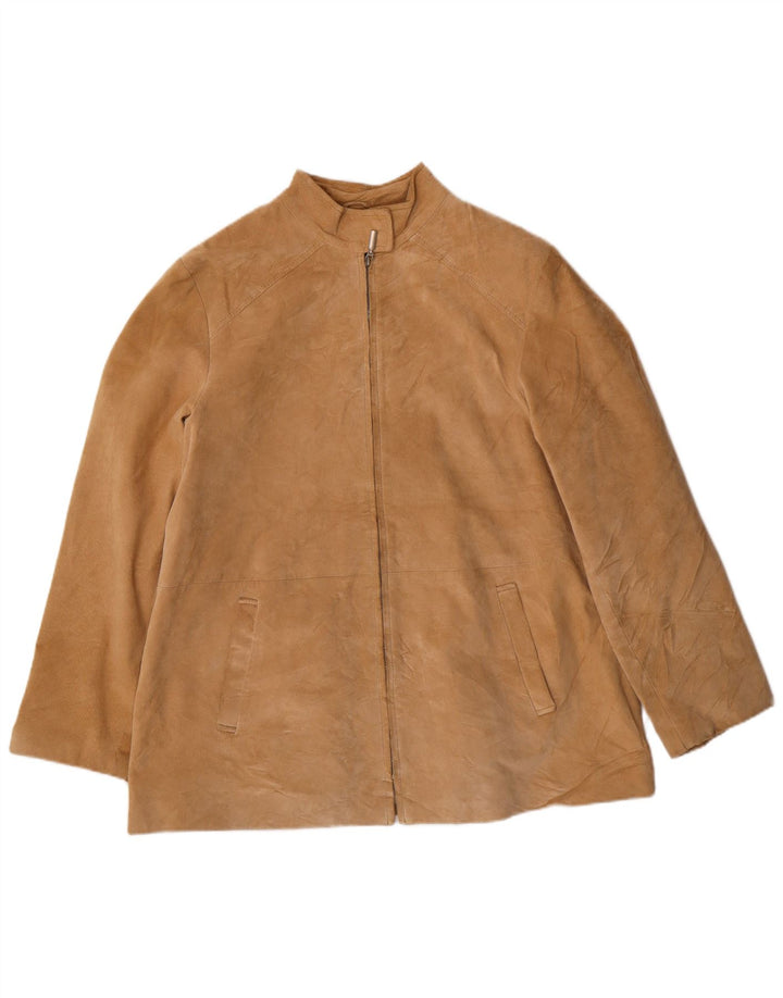 MARINA RINALDI Dame ruskindsjakke størrelse 23 Medium Beige Læder Klassisk