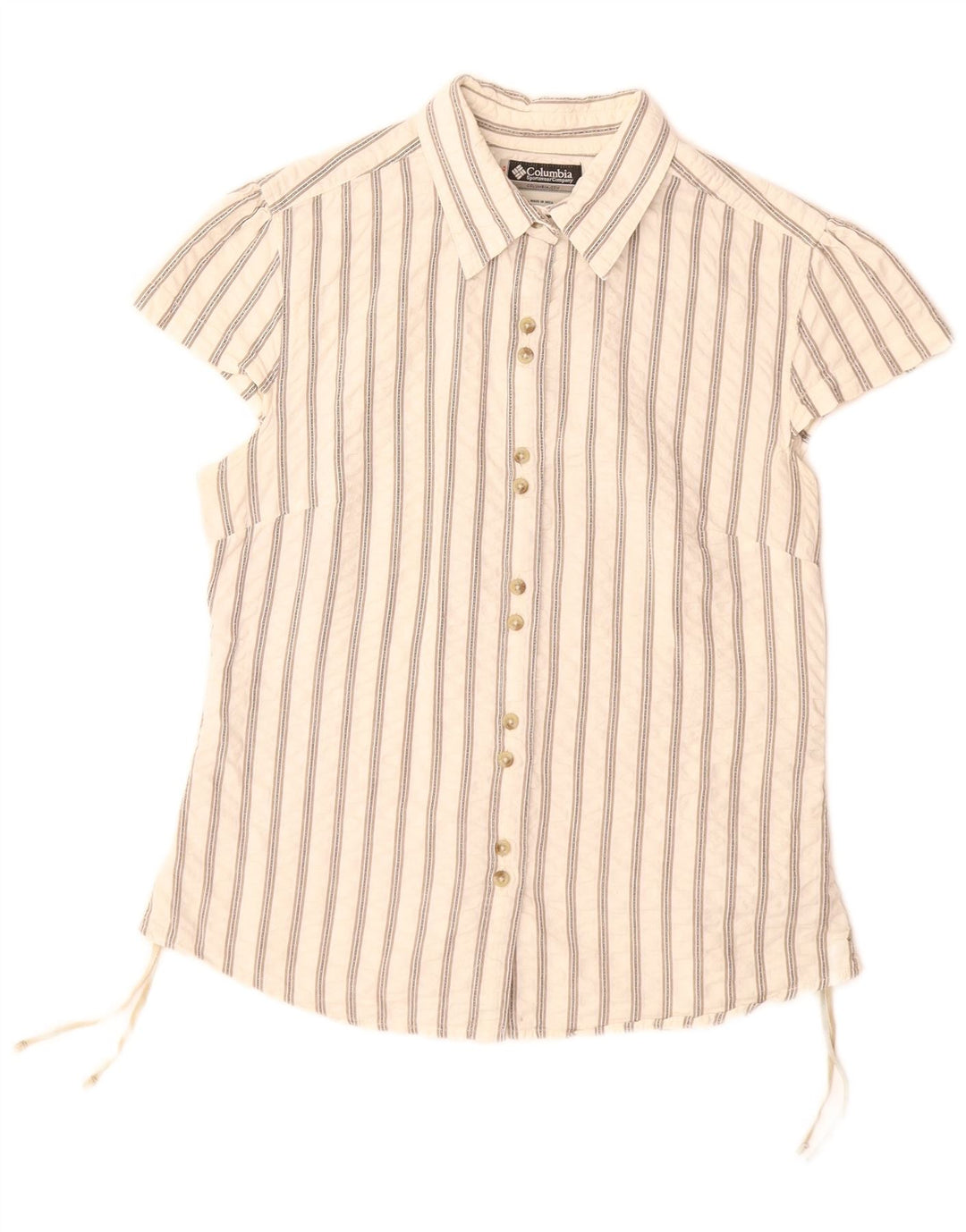 COLUMBIA Kortærmet skjorte til kvinder UK 14 Stor hvid stribet bomuld