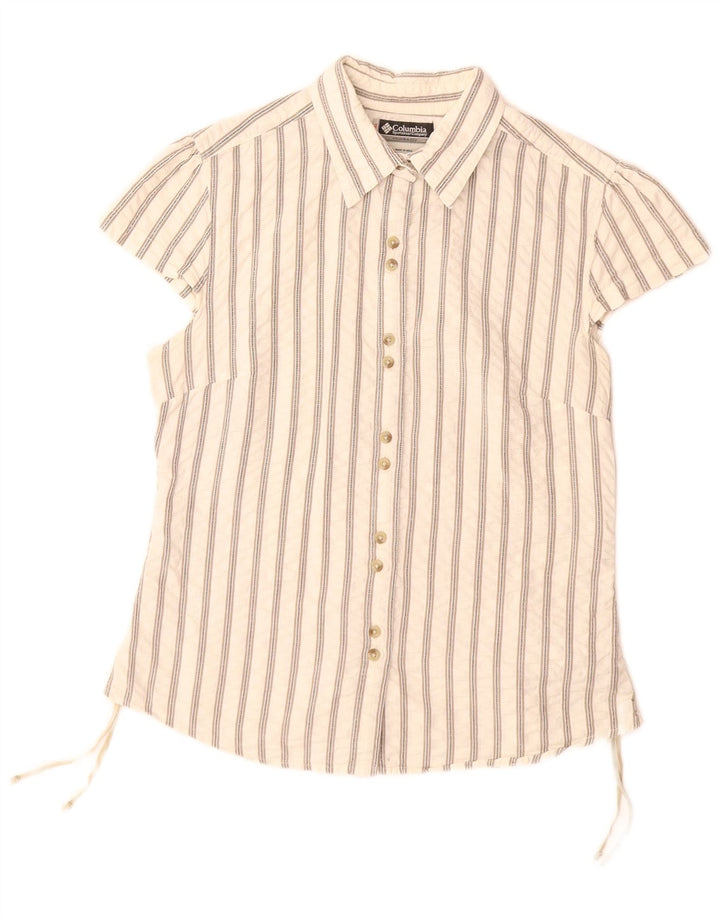 COLUMBIA Kortærmet skjorte til kvinder UK 14 Stor hvid stribet bomuld