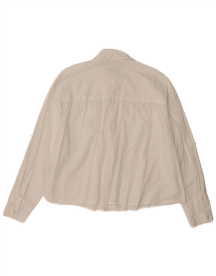 BENETTON Womens Crop Oversized skjorte UK 16 Stor hvid bomuld