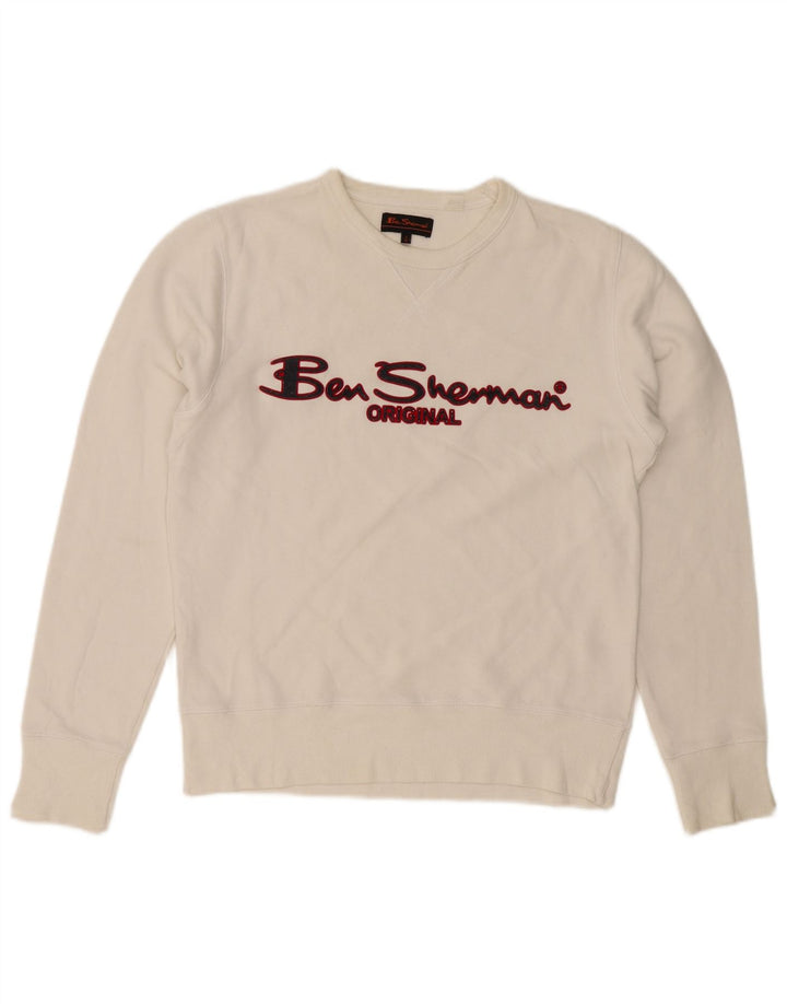 Ben Sherman Herre Grafisk Sweatshirt Jumper Medium Hvid Bomuld