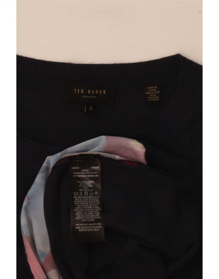 Ted Baker Dame Boat Neck Jumper Sweater Størrelse 3 Medium Navy Blue Floral