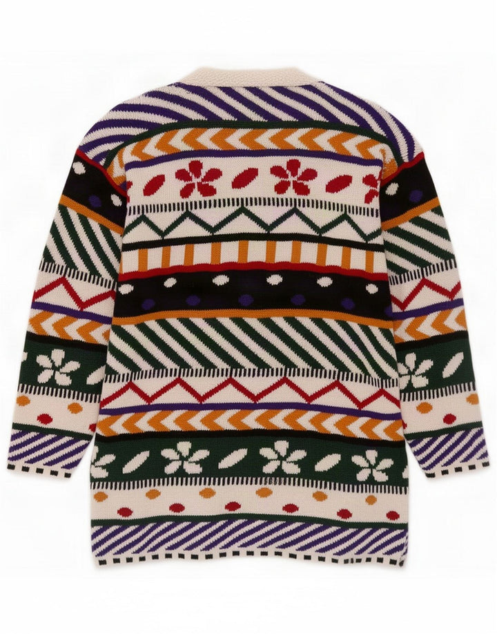 Vintage kvinders abstrakt mønster cardigan sweater UK 14 Medium Multifarvet