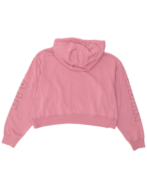 Nike Dame Crop Graphic Relaxed Fit Hoodie Jumper UK 16 Large Pink Bomuld
