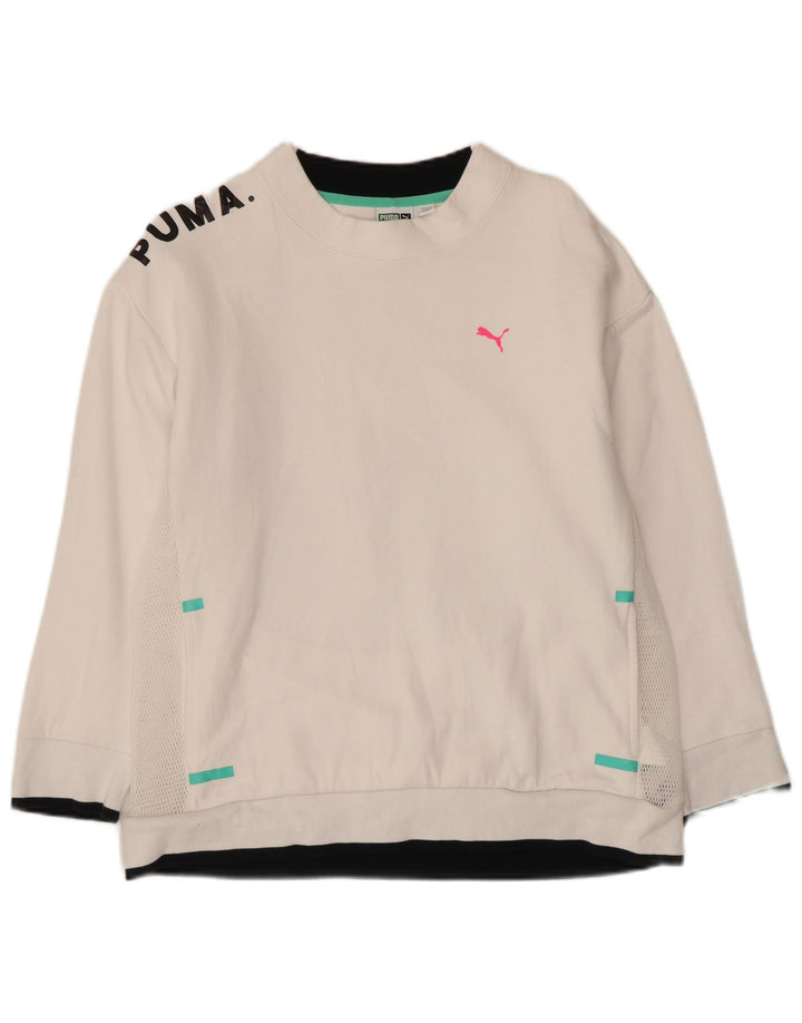 Puma Graphic Sweatshirt Jumper UK 10 Small White Bomuld