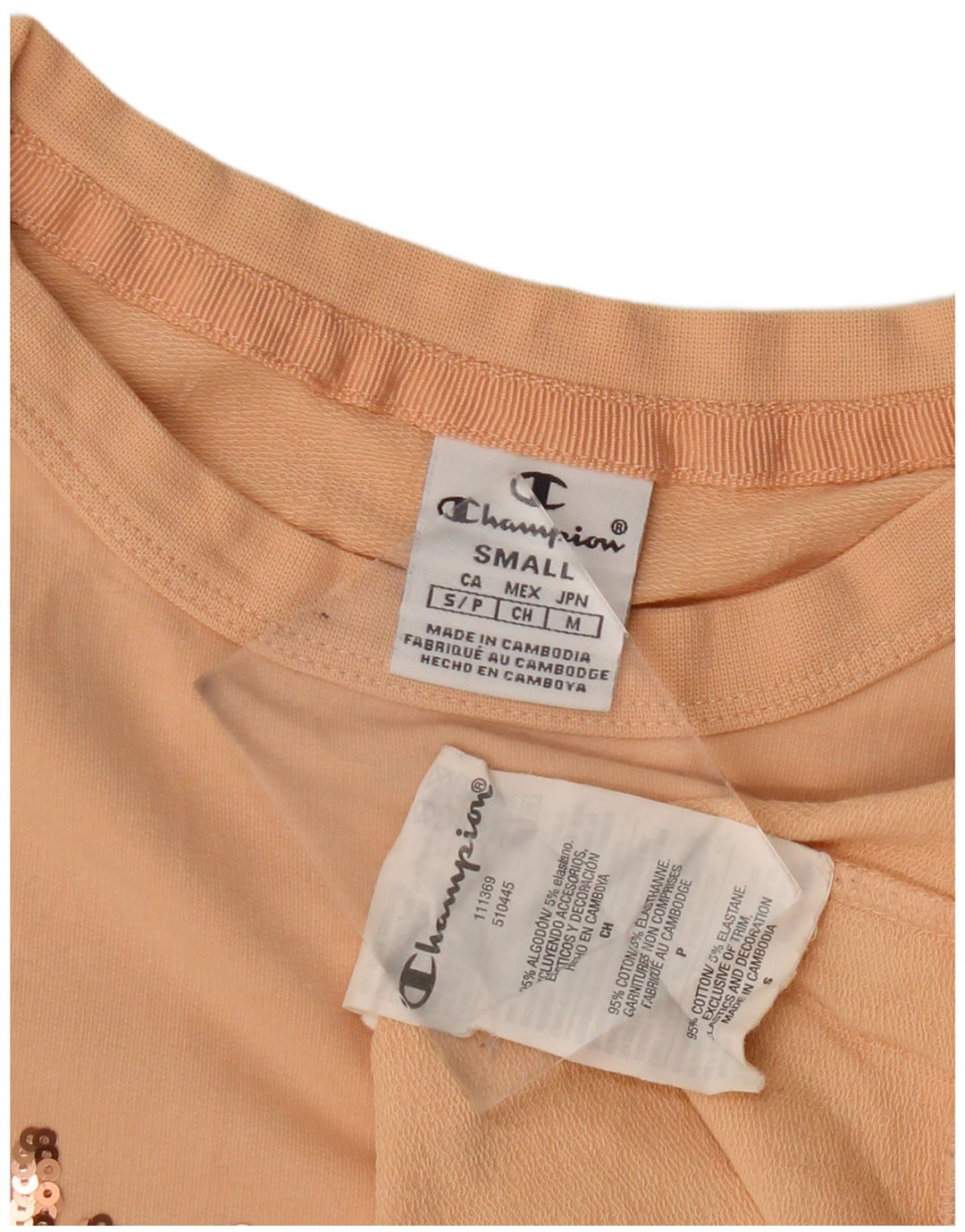 Champion Dame Grafisk Sweatshirt Jumper UK 10 Small Beige Colourblock