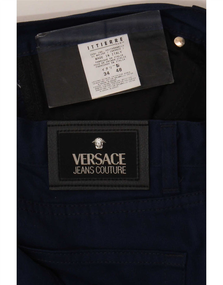 Versace Straight Casual Bukser til mænd W34 L32 Marineblå polyester