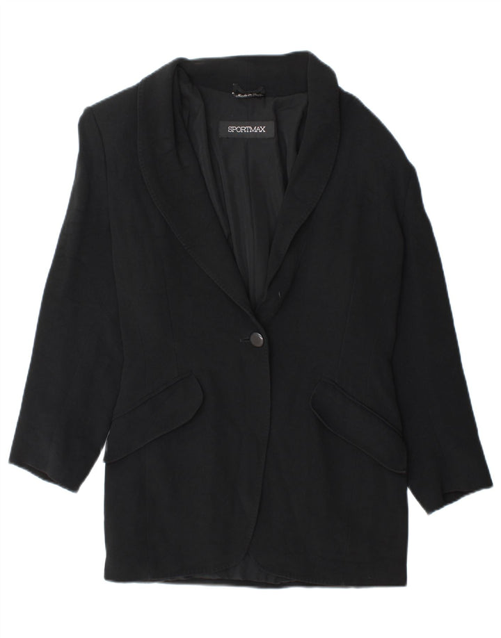 SPORTMAX Womens 1 Button 3/4 Sleeve Blazer Jacket UK 12 Medium Black Vintage Sportmax and Second-Hand Sportmax from Messina Hembry 