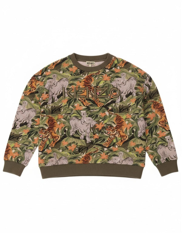 Kenzo Girls Graphic Sweatshirt Jumper 11-12 år Khaki Animal Print Bomuld