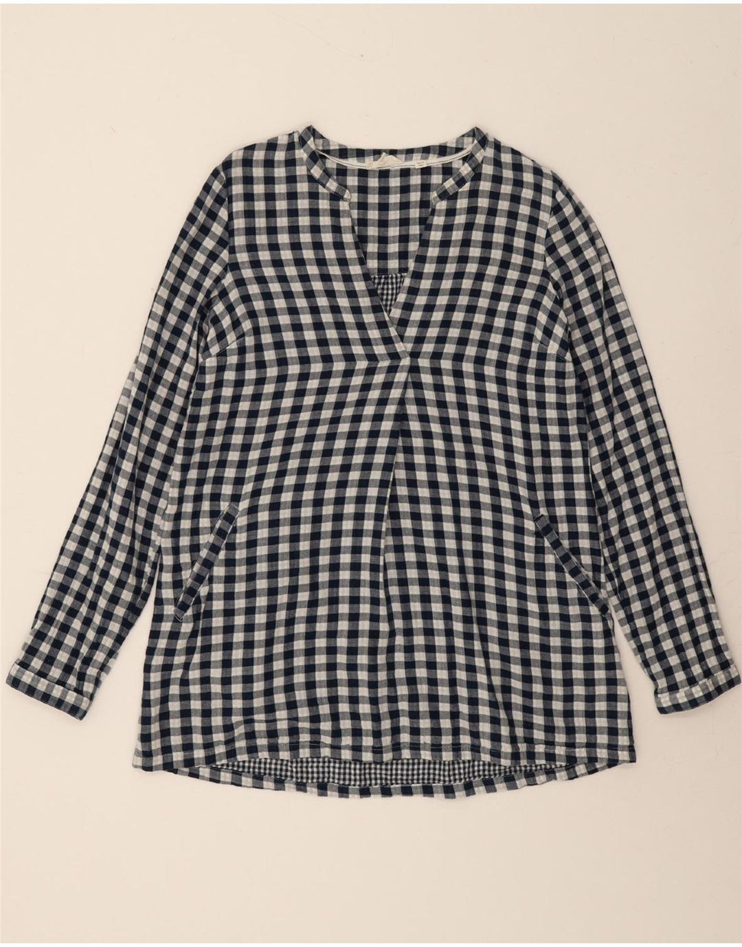 FAT FACE Womens Pullover Shirt UK 8 Small  Navy Blue Gingham Cotton Vintage Fat Face and Second-Hand Fat Face from Messina Hembry 