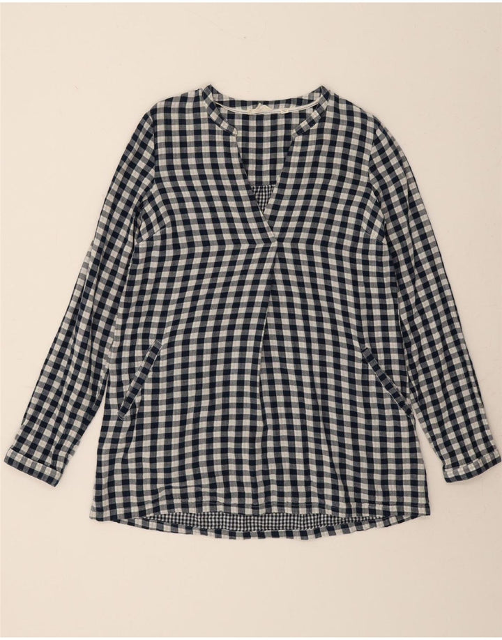 FAT FACE Womens Pullover Shirt UK 8 Small  Navy Blue Gingham Cotton Vintage Fat Face and Second-Hand Fat Face from Messina Hembry 