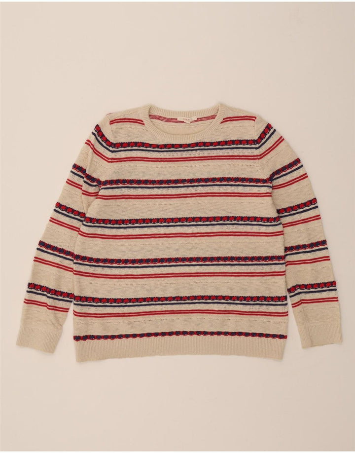 ESPRIT Womens Oversized Crew Neck Jumper Sweater UK 16 Large Beige Striped Vintage Esprit and Second-Hand Esprit from Messina Hembry 