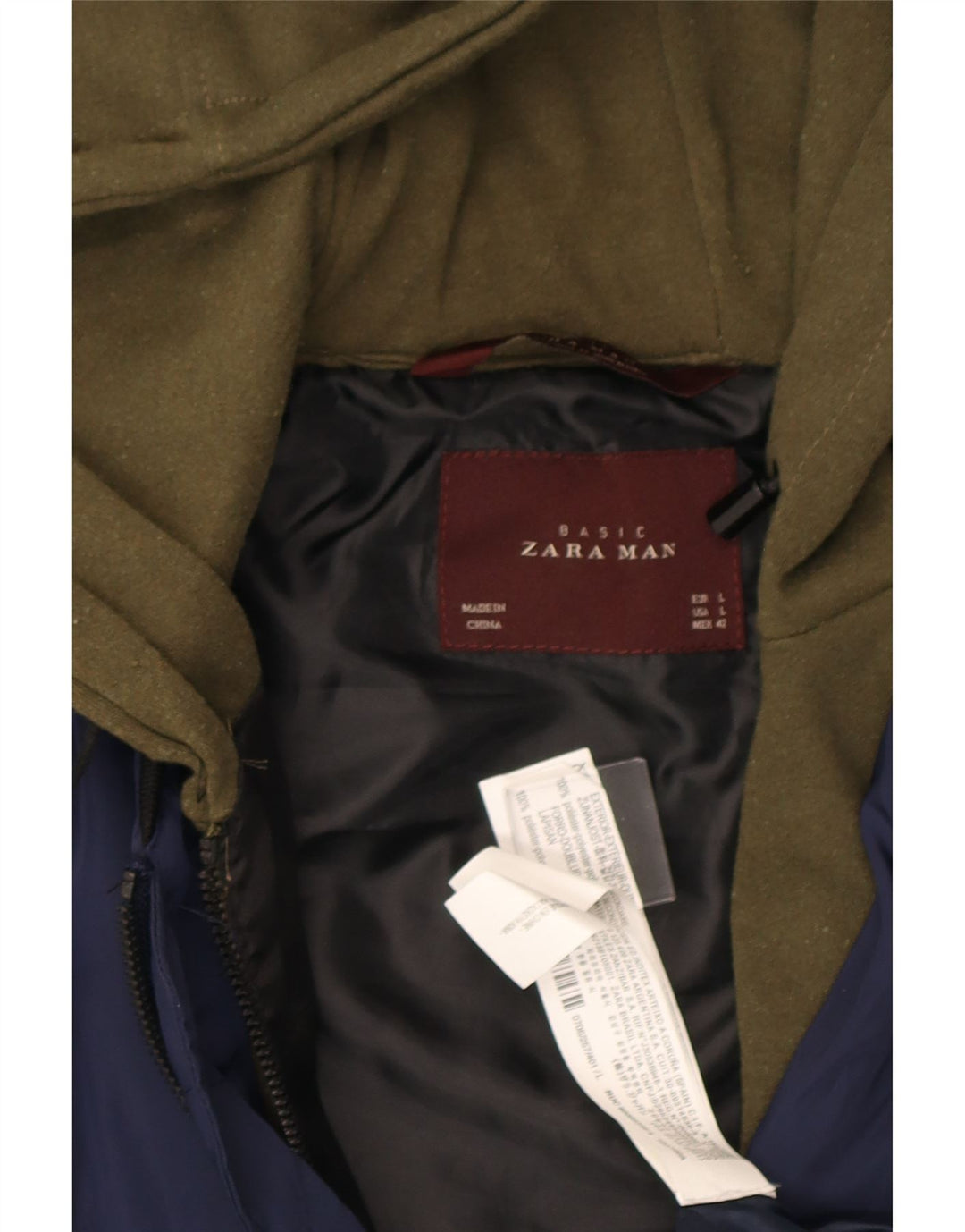 Zara Herre Hooded Bomber Jacket UK 40 Large Navy Blue Colourblock Polyester