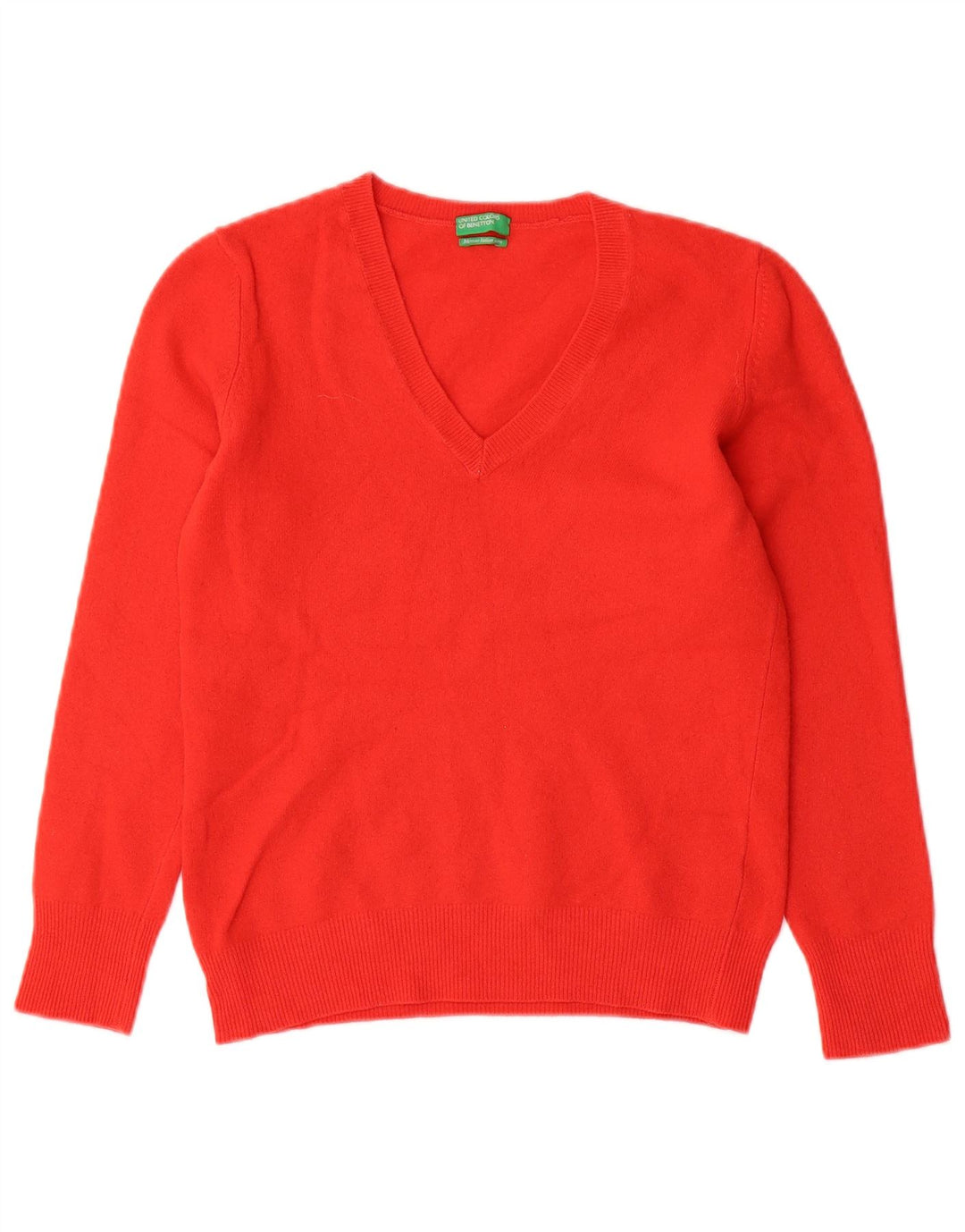 Benetton Dame V-hals sweater UK 12 Medium Rød Uld