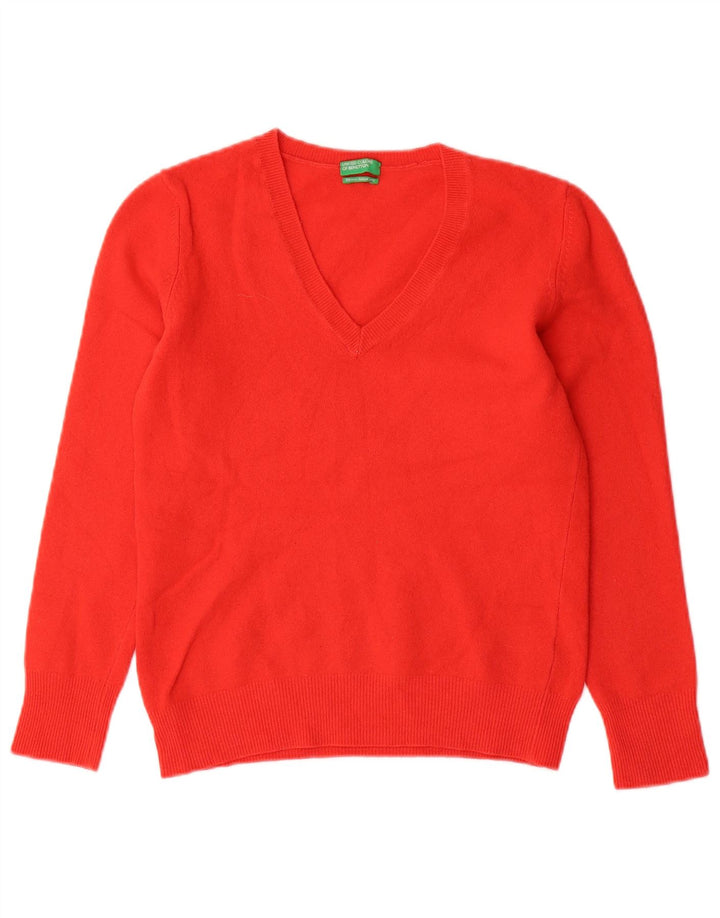 Benetton Dame V-hals sweater UK 12 Medium Rød Uld