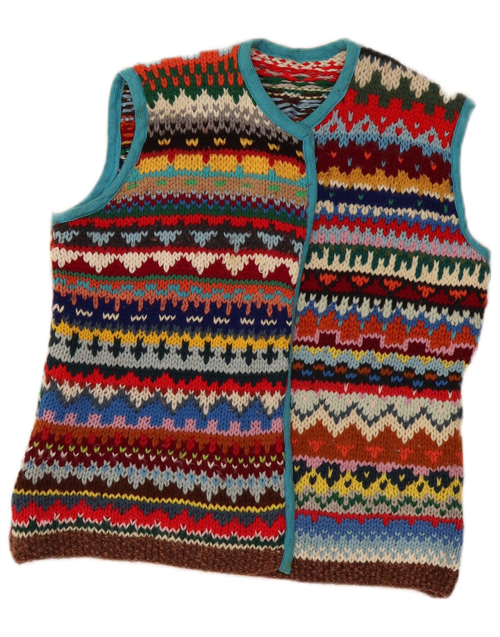 Vintage ærmeløs cardigan sweater til kvinder UK 12 Medium Flerfarvet