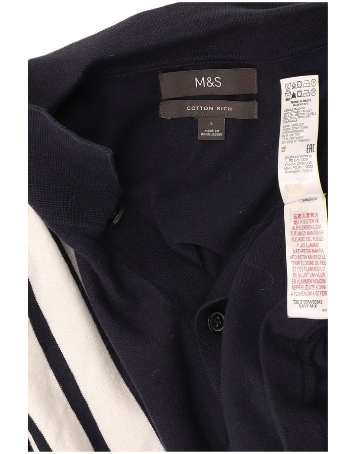 Marks & Spencer Herre cardigan sweater Stor marineblå stribet bomuld
