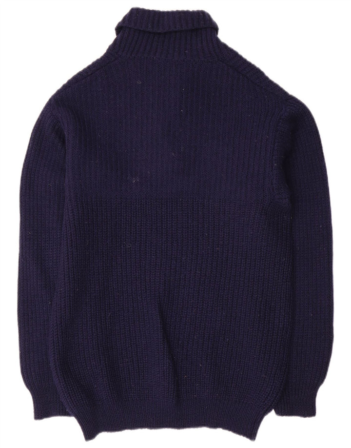 Vintage Dame Shawl Neck Jumper Sweater IT 52 2XL Marineblå Uld