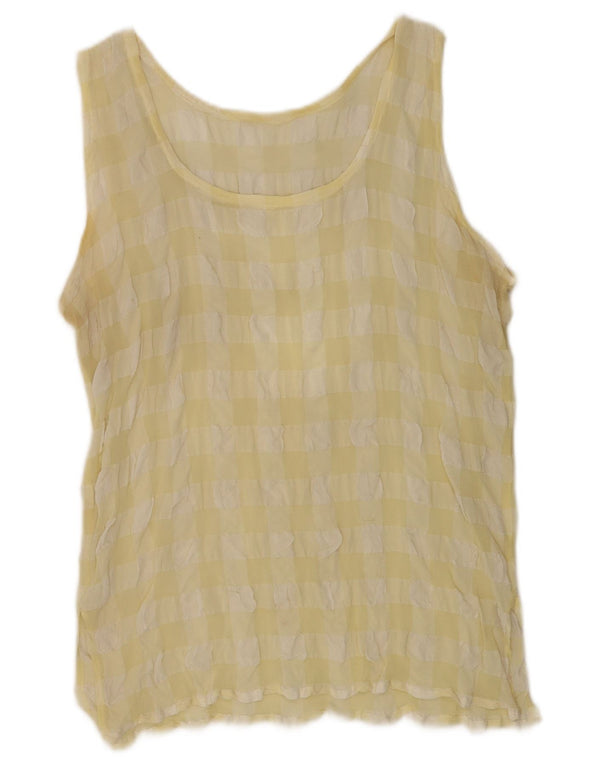 Vintage Dame ærmeløs bluse Top UK 14 Medium Yellow Gingham