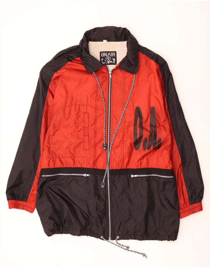 Vintage Herre grafisk regnjakke UK 42 XL Rød Colourblock Polyamid