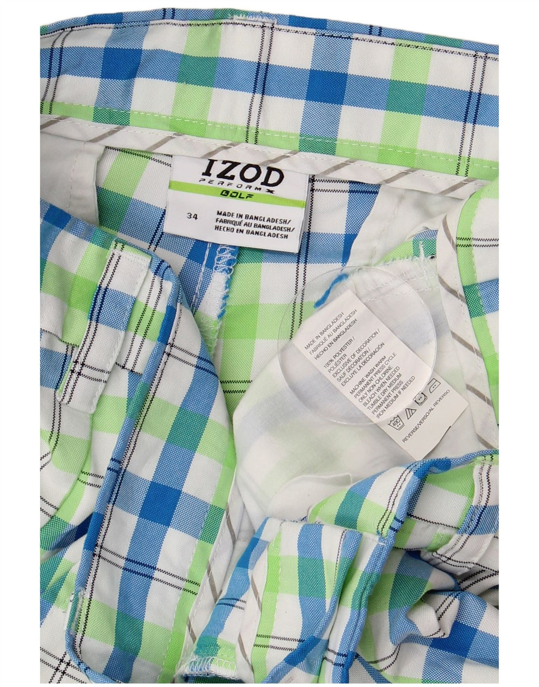 IZOD Golf Chino Shorts til mænd W34 Stor flerfarvet ternet polyester