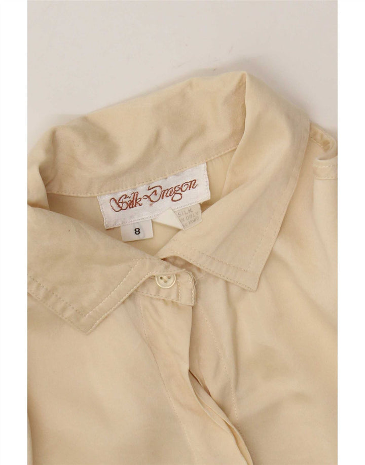 Vintage oversize skjorte til kvinder UK 8 Small Beige Silk