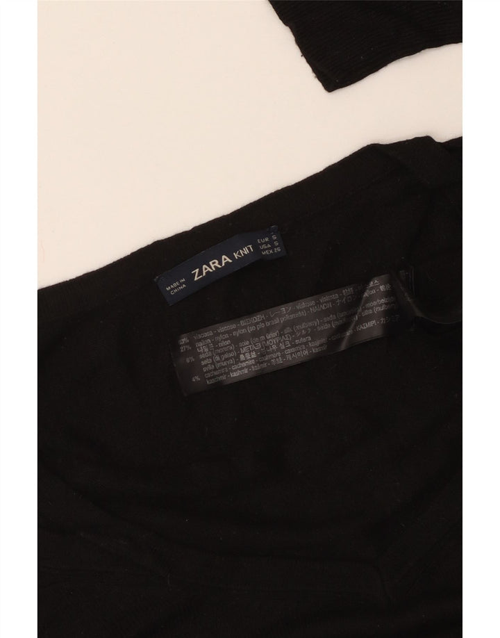 ZARA Dame Oversized V-hals sweater UK 10 Small Black Viscose