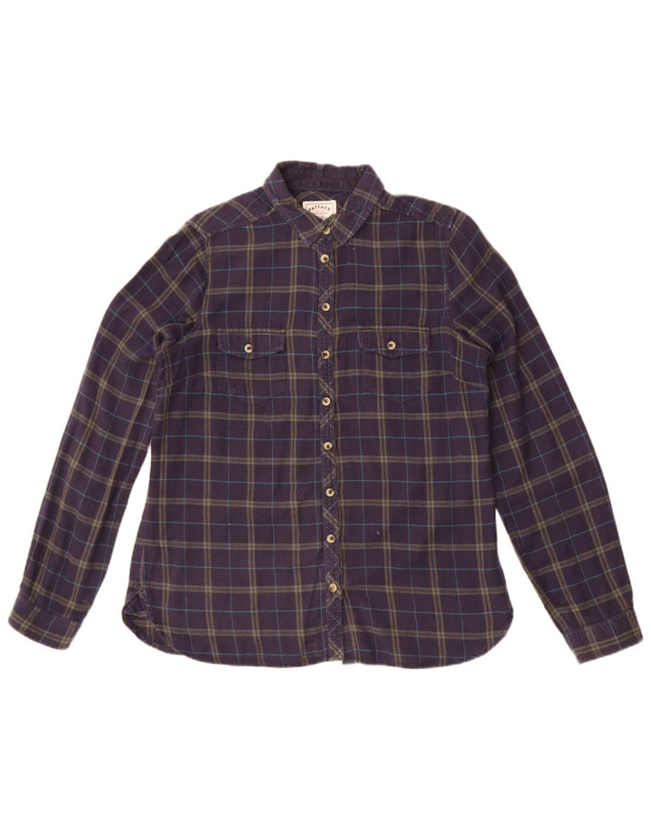 Fat Face Dame Flanell Shirt UK 12 Medium Navy Blue Ternet Bomuld