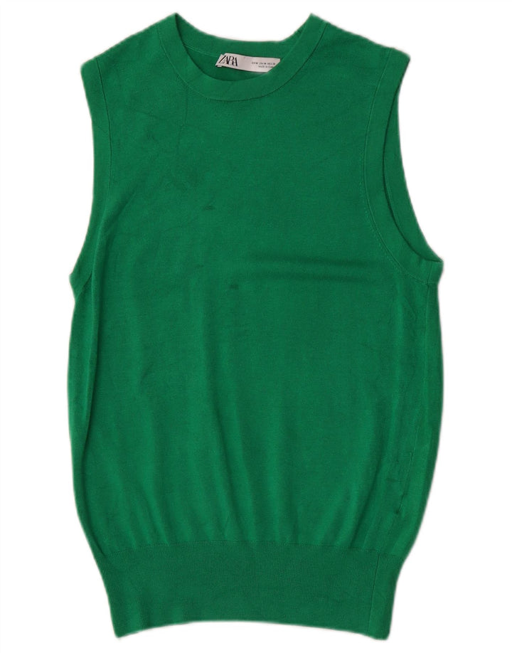 Zara Dame Vest Tank Top UK 12 Medium Green Viscose