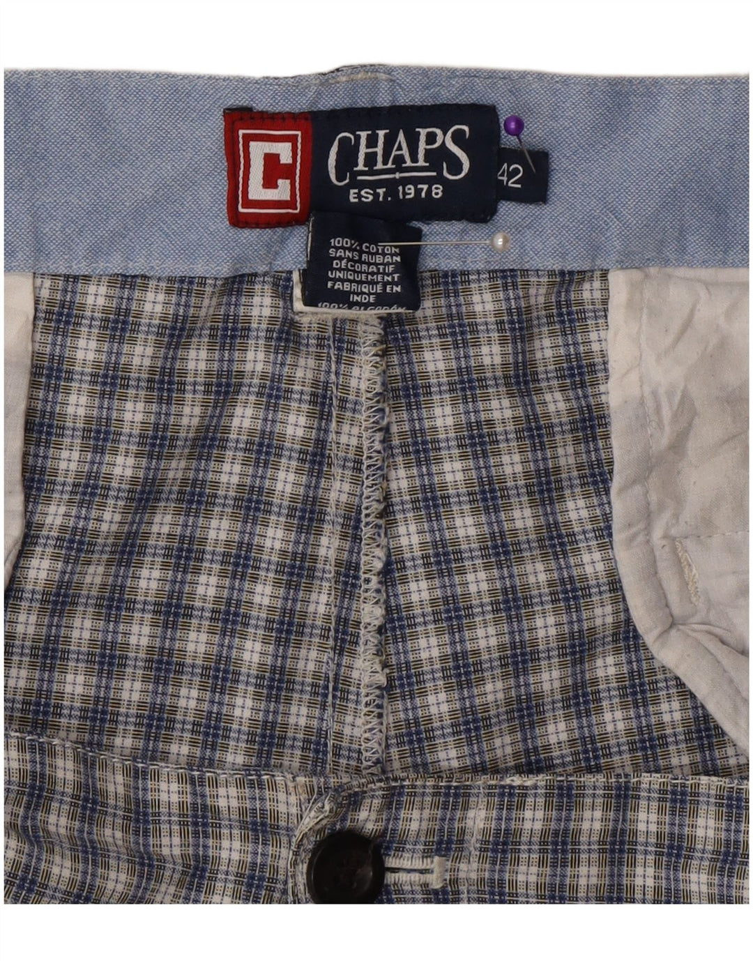 Chaps Herre Chino Shorts W42 2XL blå ternet bomuld