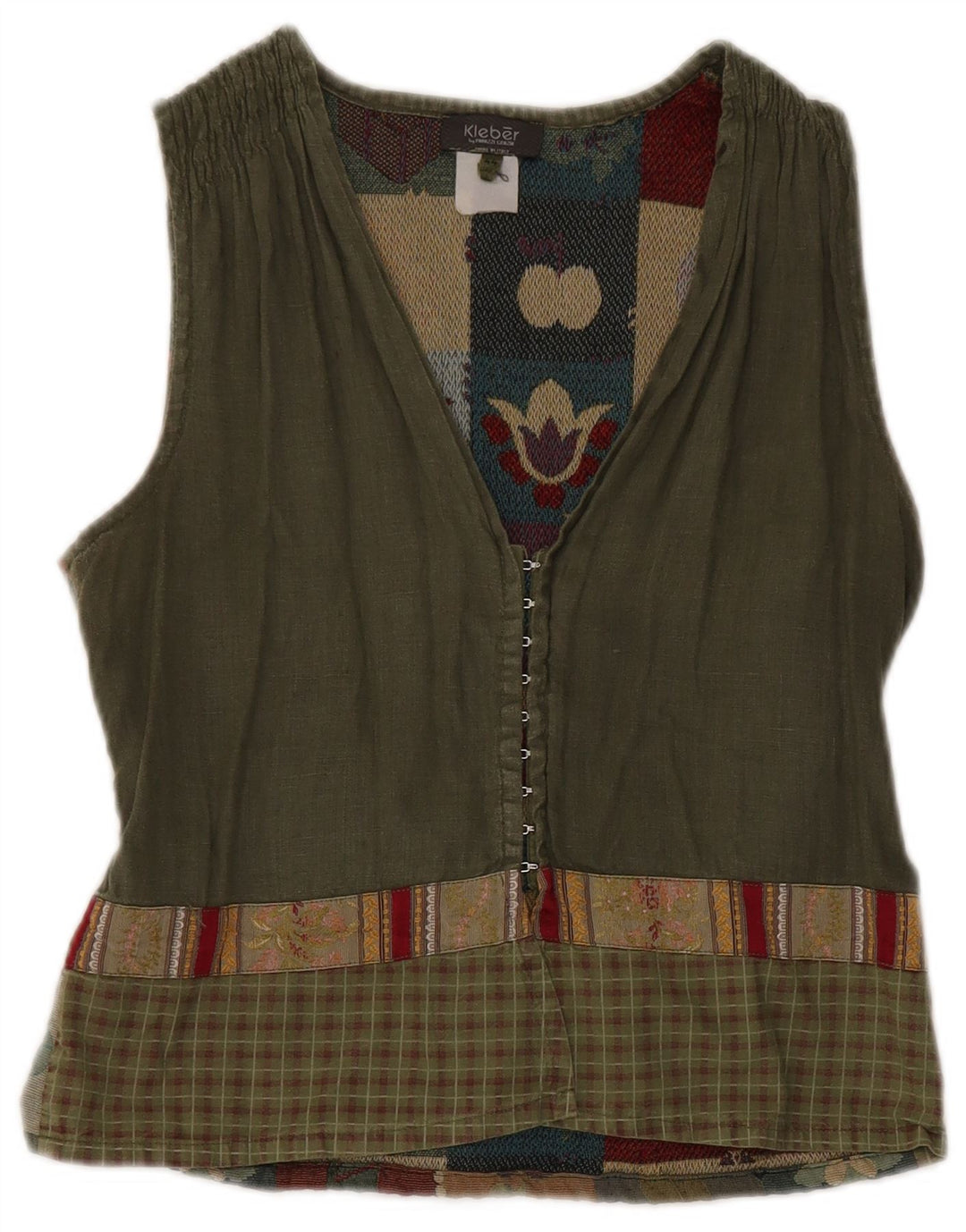 Vintage ærmeløs skjortebluse til kvinder IT 44 Medium Khaki Patchwork