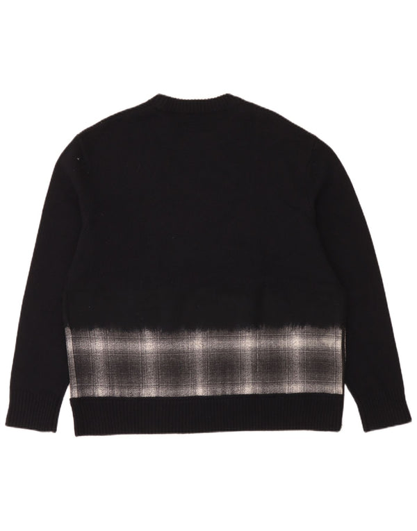 All Saints Herre Oversized Crew Neck sweater Medium Navy Blue Check