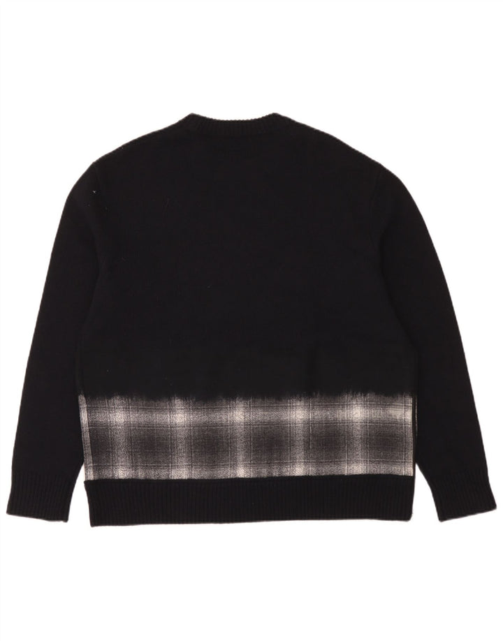 All Saints Herre Oversized Crew Neck sweater Medium Navy Blue Check