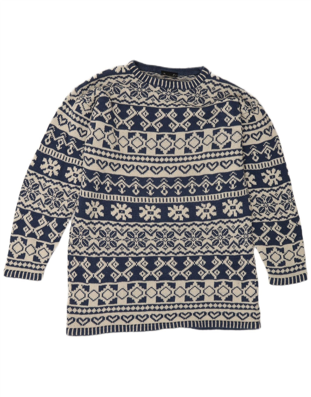 Impuls Herre Crew Neck Jumper Sweater Small Blue Fair Isle Ramie