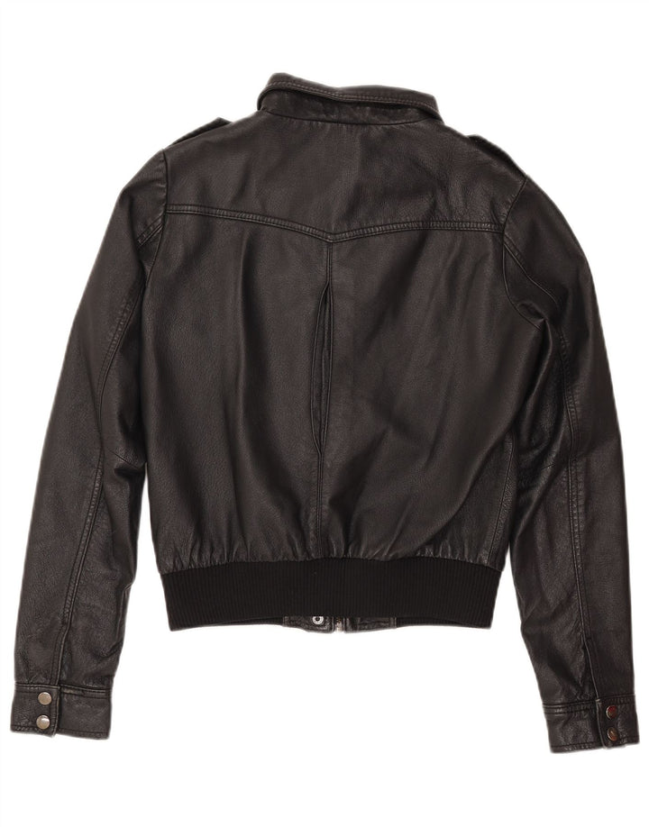 H&M Dame Crop Læderjakke EU 38 Medium Sort Læder