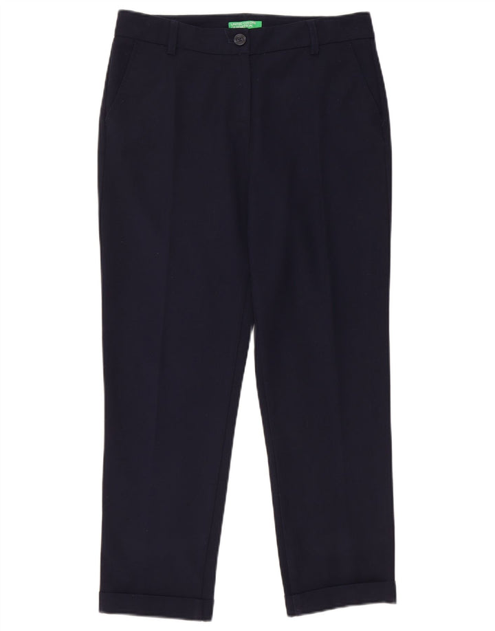 Benetton Womens Cropped Trousers UK 8 Small W28 L24 Navy Blue Polyester