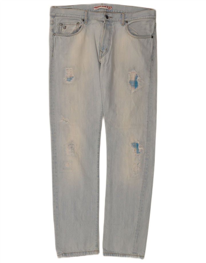 CARRERA Herre 717 Distressed Slim Jeans IT 52 XL W36 L34 Blå Bomuld
