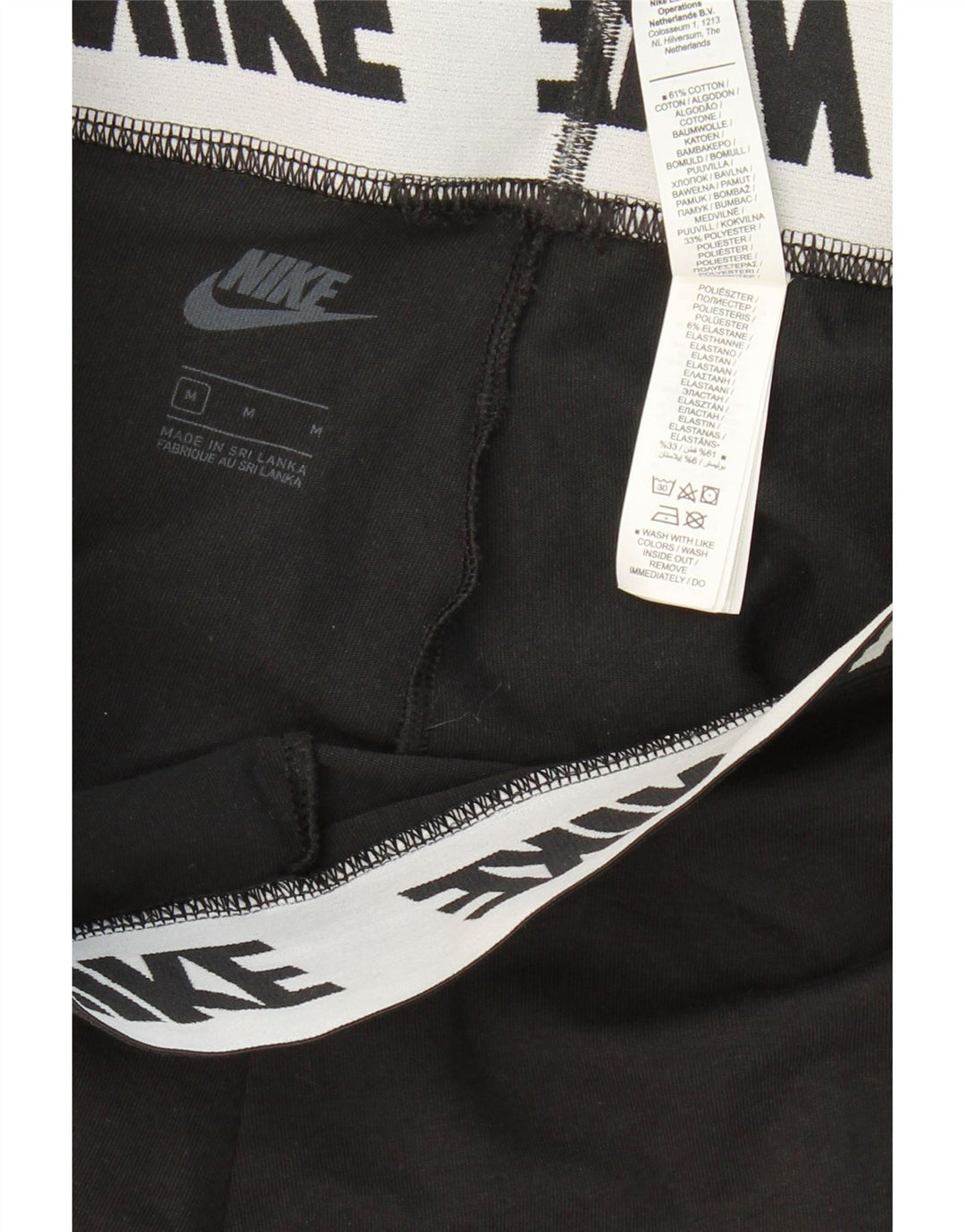 NIKE Womens Graphic Leggings UK 12 Medium  Black Cotton