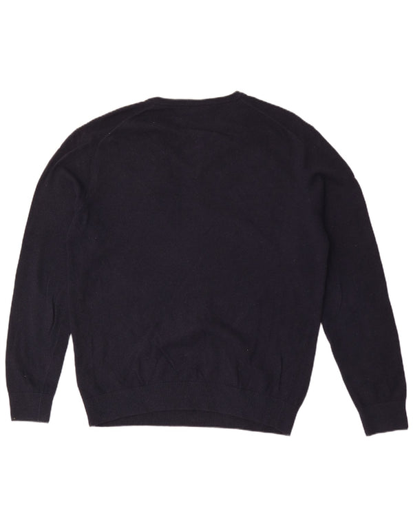 Lacoste Mens V-Neck Jumper Sweater Size 5 Large Navy Blue Wool