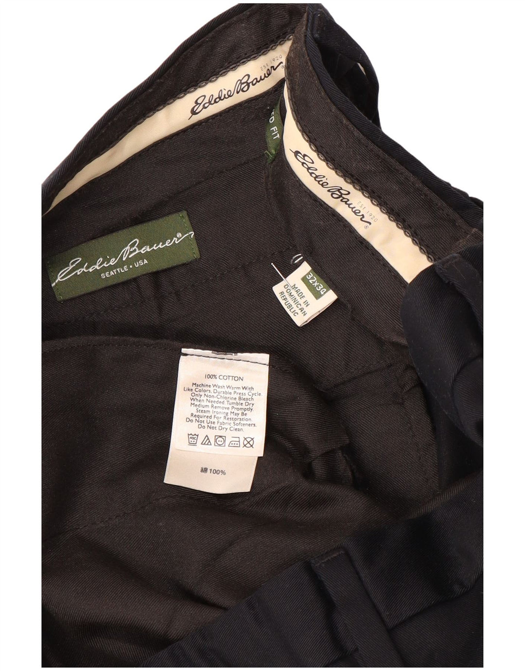 EDDIE BAUER Straight Chino-bukser til mænd W32 L34 Sort bomuld