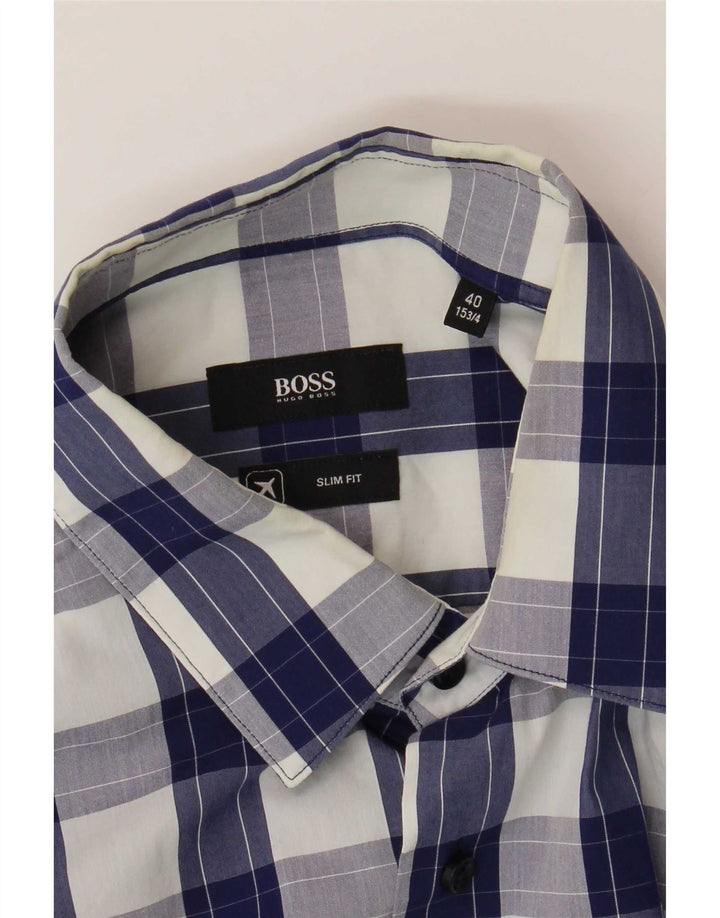 Hugo Boss Herre Slim Fit Skjorte Størrelse 40 15 3/4 Medium Blue Check