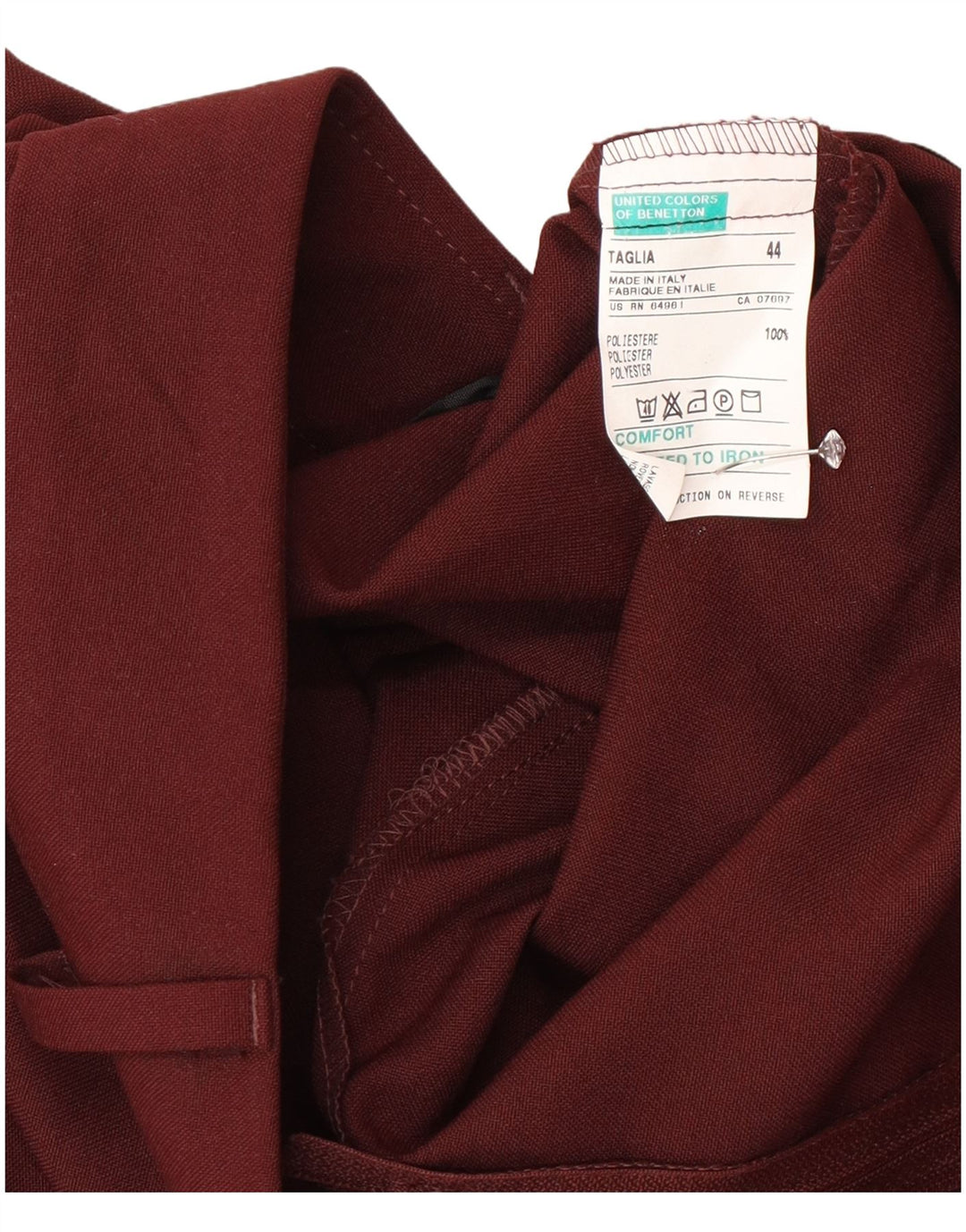 Benetton Dame Midi Nederdel IT 44 Medium W28 Burgundy Polyester