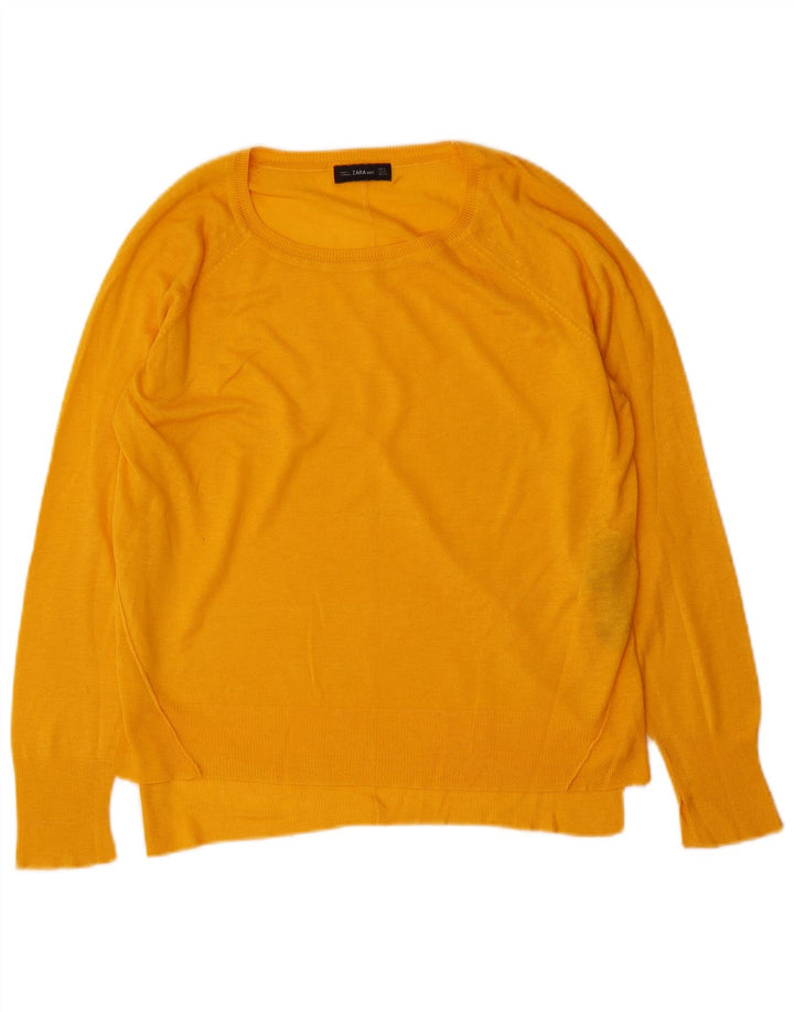ZARA Womens Boat Neck Jumper Sweater UK 14 Medium Yellow Viscose