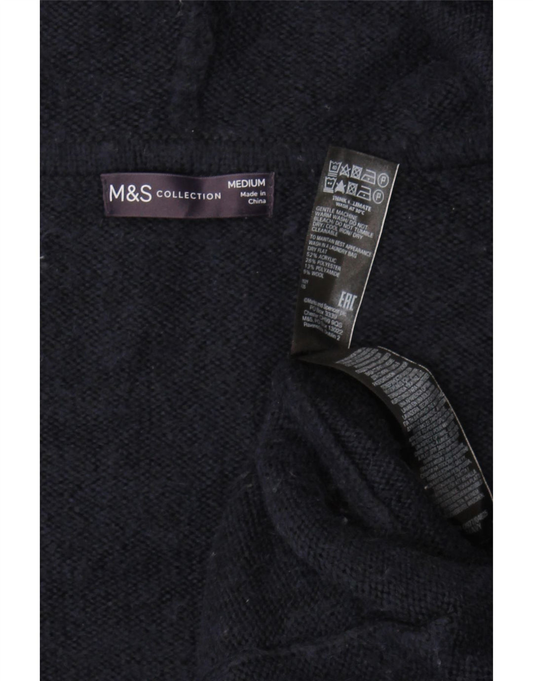 Marks & Spencer sweater med hætte til kvinder UK 14 Medium Navy Blue