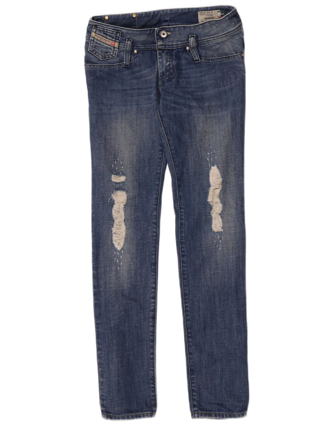 Diesel Dame Matic Distressed Slim Jeans W26 L32 Blå Bomuld