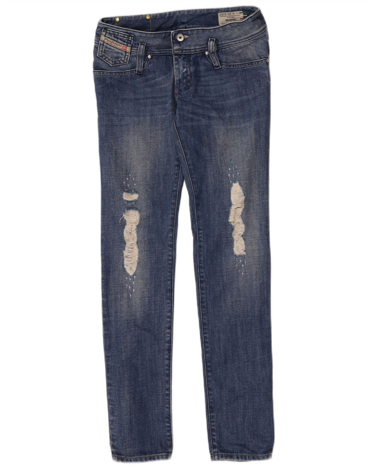 Diesel Dame Matic Distressed Slim Jeans W26 L32 Blå Bomuld