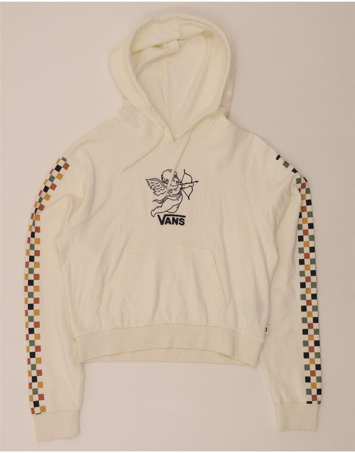 VANS Womens Oversized Crop Hoodie Jumper UK 10 Small White Geometric Vintage Vans and Second-Hand Vans from Messina Hembry 