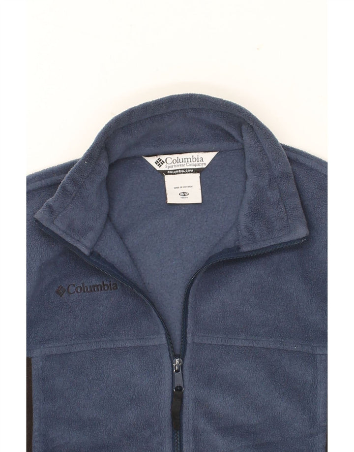 COLUMBIA Boys Fleece Jacket 10-11 Years  Navy Blue Colourblock Polyester Vintage Columbia and Second-Hand Columbia from Messina Hembry 