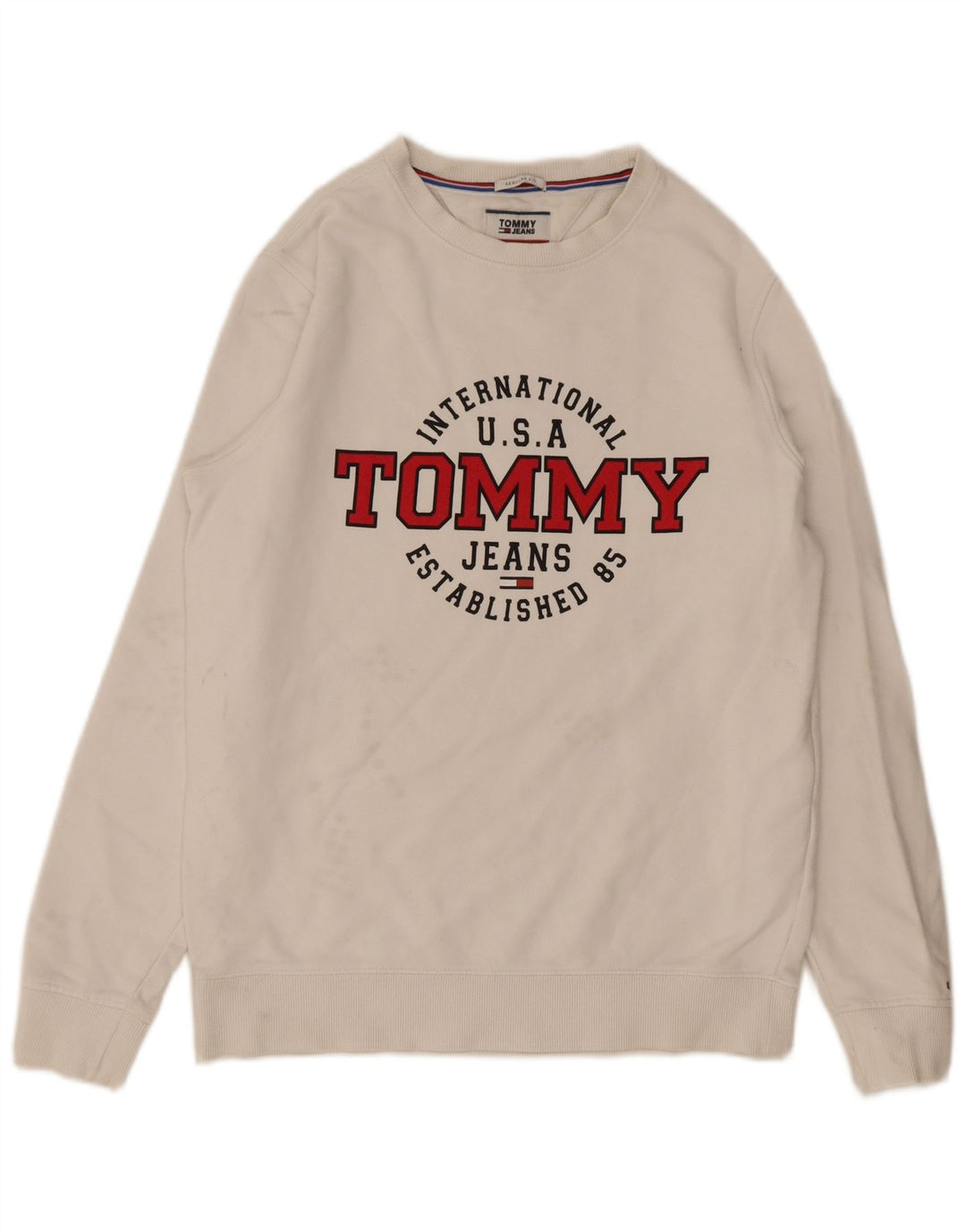 Tommy Hilfiger Herre Regular Fit Sweatshirt Jumper Medium Hvid Bomuld